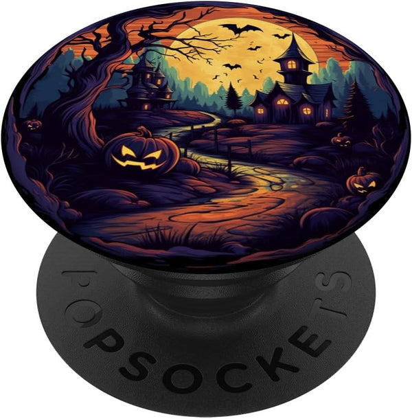 Halloween Pumpkins House Haunted Horror, Spooky Bats Moon PopSockets Standard PopGrip