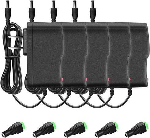 JOVNO 12V 1A Power Supply 5pcs, 100-240V AC to DC Adapter for LED Light Strips, CCTV, Routers, Speakers