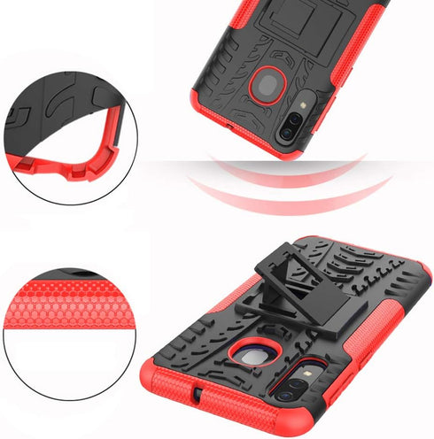 Asuwish Galaxy A20 A30 Case with Kickstand, Tempered Glass Protector, Slim Heavy Duty Rugged Cover for Women - Red
