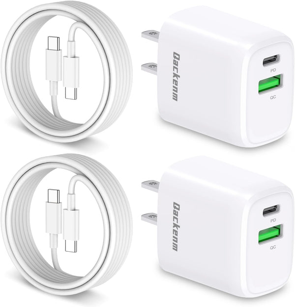 Fits for iPhone 15 Charger, 2 Pack 20W USB C Fast Wall Charger Adapter with 2 Pack 6.6 ft USB-C Cable for iPhone 15/15