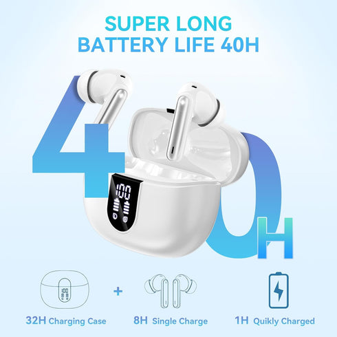 Wireless Earbuds, Bluetooth 5.3 Headphones with 40Hrs Playtime, Deep Bass Stereo, IP7 Waterproof Earphones