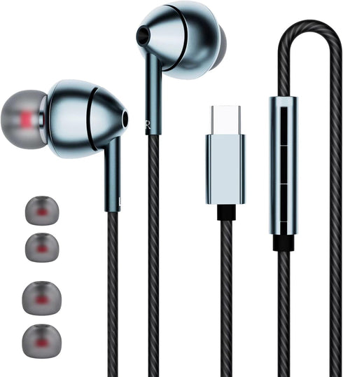 USB C Earbuds for Samsung Galaxy S23 FE S22 S21 S20, A53 A54, iPhone 15 Pro Max, Pixel 5 6 7 8 - In-Ear, Noise