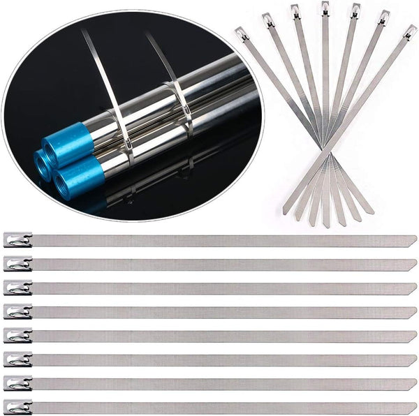 Swpeet 50Pcs Stainless Steel Exhaust Strap Wrap, 5.9 Inch Coated Locking Cable Zip Ties for Automotive Parts
