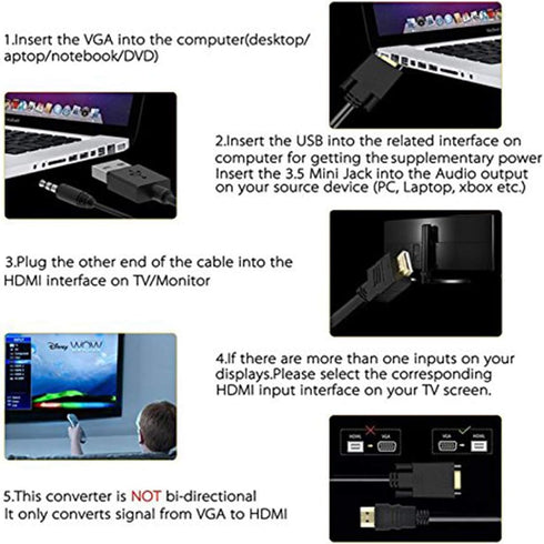 ONTEN VGA to HDMI 1080P Adapter, Male to Female for Computer, Laptop, Monitor, Projector