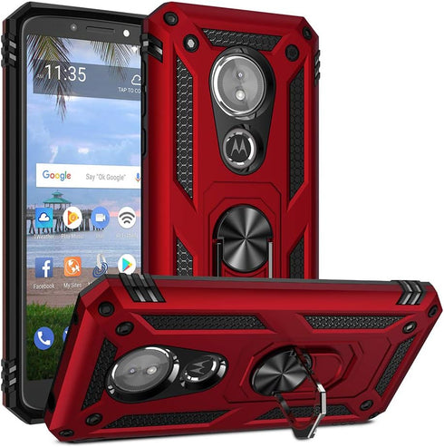 Military Grade Drop Impact Case for Motorola, 5.7 inch with Metal Rotating Ring Kickstand, Blue