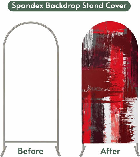 Jnbasdffb 6.6 Red Abstract Wedding Arch Cover, Stretchy Spandex Arch Backdrop Stand Covers FT, Modern Mottled Art Oil