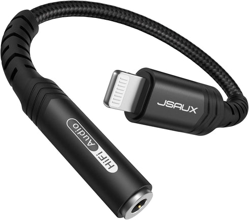 JSAUX iPhone Headphone Adapter, Lightning to 3.5mm, MFi Certified, Compatible with iPhone 14/13/12/11/SE/X/8 - Black