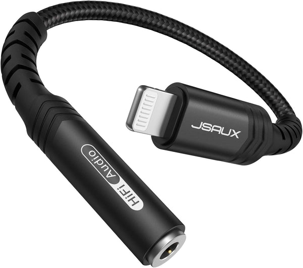 JSAUX iPhone Headphone Adapter, Lightning to 3.5mm, MFi Certified, Compatible with iPhone 14/13/12/11/SE/X/8 - Black
