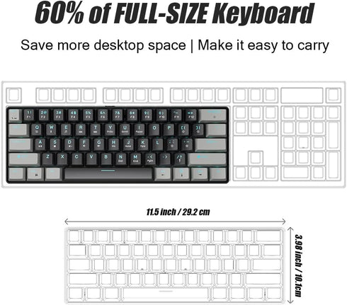 abucow 60% 61 Mechanical Gaming Keyboard Blue Switch Wired Compact Keyboard Anti-Ghosting No-Conflict Swappable keycaps