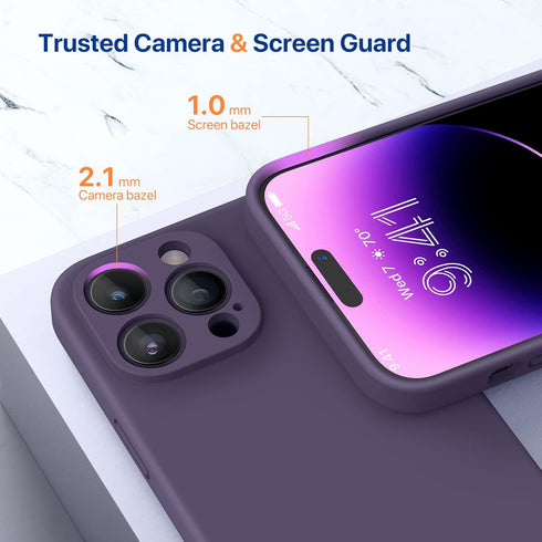 Miracase Shockproof Liquid Silicone Rubber Phone Case Cover for iPhone 14 Pro with Tempered Glass Screen Protector,