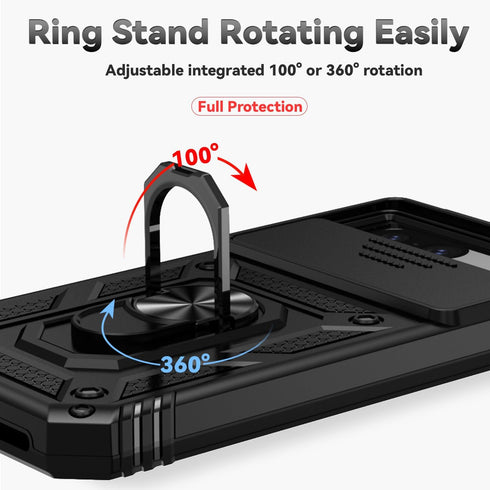 Google Pixel 8A Case with Magnetic Ring Holder, Kickstand, HD Screen Protector, Military Grade 16ft Drop Tested, Black