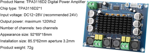 Clyxgs TPA3116D2 Dual Channel Class D Digital Power Audio Amplifier Board, High Power Stereo AMP Module