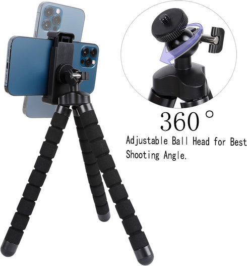 Acuvar Flexible Phone Tripod Stand, Mini Portable Smartphone Tripod with Adjustable Holder for iPhone & Android