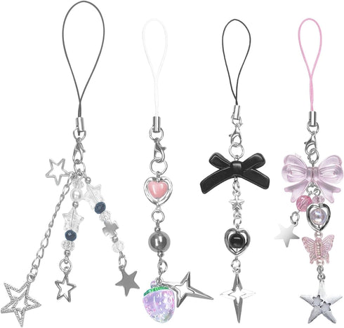 1-4PCS Cute Phone Charms, Aesthetic Y2K Cell Phone Strap, Pink Strawberry Butterfly Star Accessories for Phone