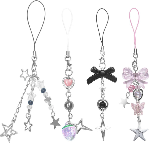 1-4PCS Cute Phone Charms, Aesthetic Y2K Cell Phone Strap, Pink Strawberry Butterfly Star Accessories for Phone