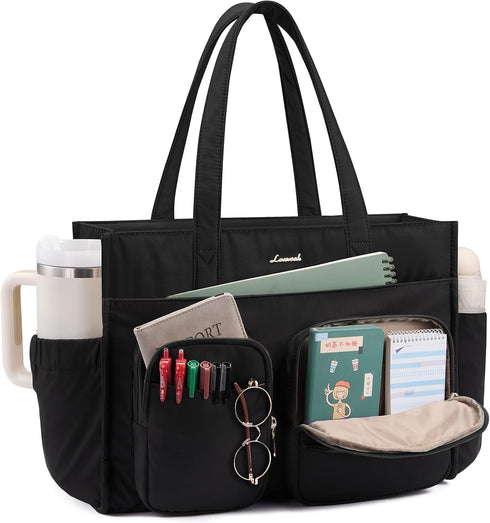 LOVEVOOK Teacher Tote Bag for Women,Multi-pocket Laptop Bag with Large Cup Holder,Nurse