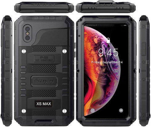 Beasyjoy Waterproof Case for iPhone Xs Max, Metal Heavy Duty Durable Cover with Built-in Screen Full Body Protective