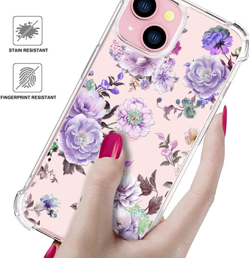 ENDIY 15 Compatible for iPhone Cases with Design, Cute Transparent Phone Case for Women Girls Girly with Heavy Duty