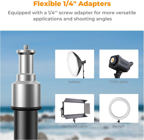 K&F CONCEPT 6.5ft/2M 1/4" Light Stand for Photography, Portable Extendable Photo Video Tripod Stand, Lighting Tripod