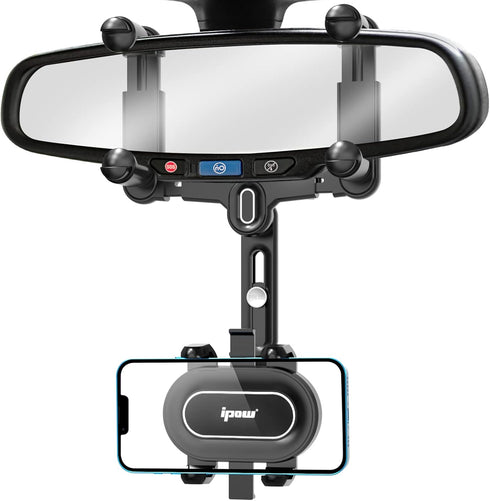 IPOW Large Rearview Mirror Phone Holder for Car, 360° Rotatable and Retractable Design for All Phones and Car Mirrors