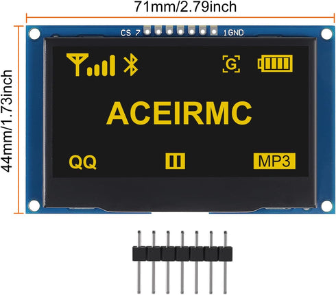ACEIRMC 2.42 inch 128x64 SSD1309 7 I2C R3 OLED LCD Display Module Pin SPI/IIC Serial Interface for Arduino UNO (Yellow)