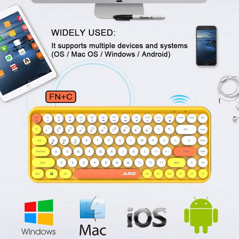 FELICON Wireless Bluetooth Keyboard, Mini Portable 84-Key Keyboard Compatible with Android, Windows, PC
