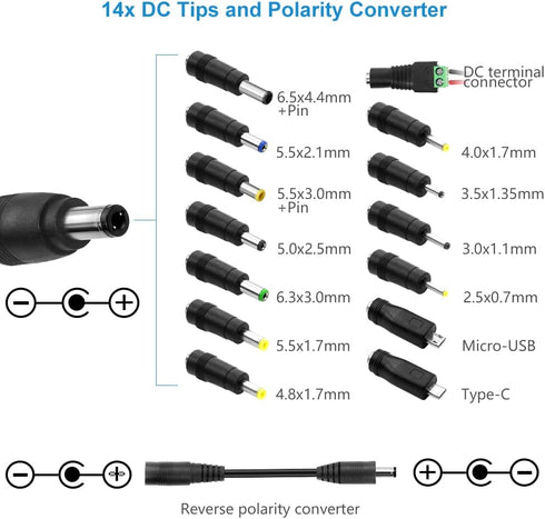 SHNITPWR 144W Universal Power Supply, Adjustable DC 36V 30V 24V 20V 19V 14V 12V 9V AC/DC Adapter, 100V~240V AC to DC