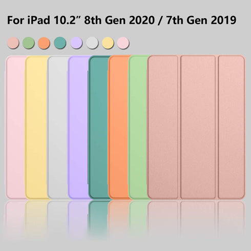 iPad 9th/8th Generation Case - 10.2 Inch with Pencil Holder, Soft Baby Skin Silicone Back, Auto Wake/Sleep Cover (Rose