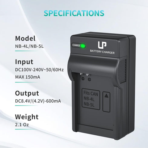 LP NB-4L NB-4LH NB-5L Battery Charger for Canon PowerShot ELPH 100 HS, SD1000, SD1100 is, SD1400 is, SD600, SD750