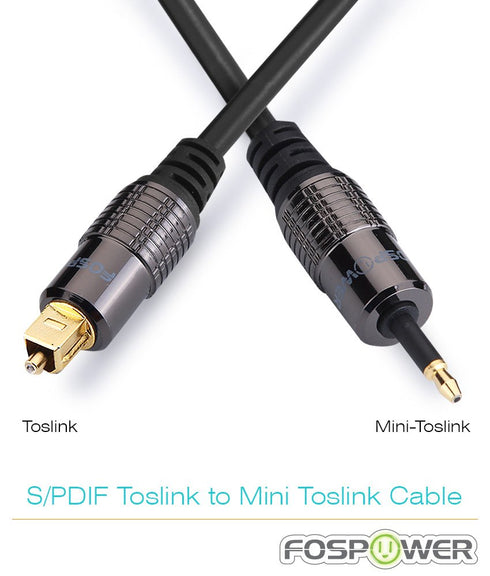 FosPower 24K Gold Plated Toslink to Mini Toslink Digital Optical S/PDIF Audio Cable - 6ft