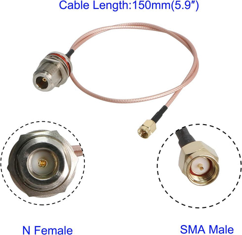 RF Coaxial Cable N Female to SMA Male RG316 Jumper, 150mm for DIY Radio, 3G/4G/5G/LTE/Antenna