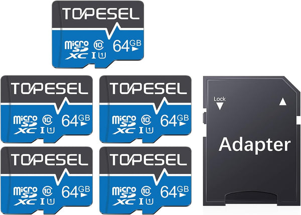 TOPESEL 5-Pack 64GB Micro SD Card Class 10 Micro-SDXC Memory Card UHS-I for Security Camera, Smartphone, Drone, Dash Cam