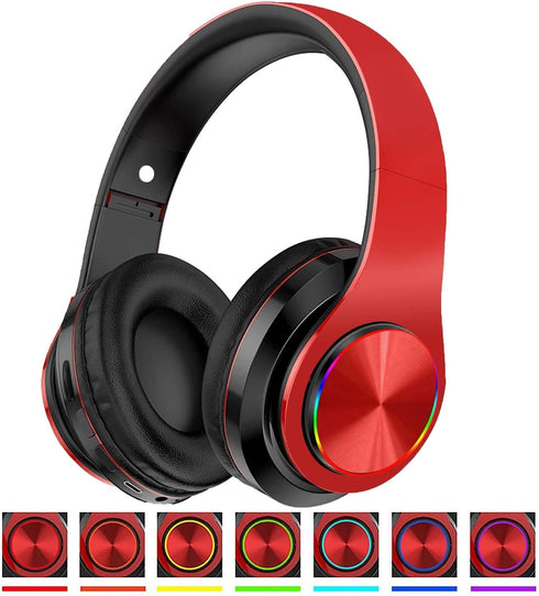 Bluetooth Over Ear Headphones with Deep Bass, LED Foldable Stereo, Wired and Wireless Headset for Smart Phone/TV/PC