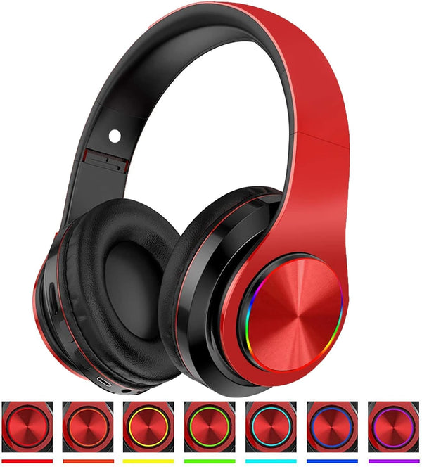 Bluetooth Headphones Over Ear with Deep Bass, LED Foldable Stereo, Wired and Wireless for Smart Phone/TV/PC