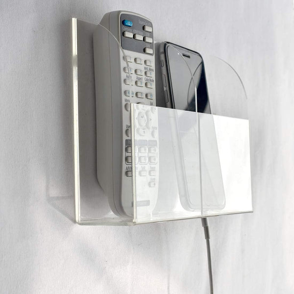 VANCORE Clear Wall Mounted Charging Phone Holder Smart Phone Station TV Remote Control Holder Clear Wall Box