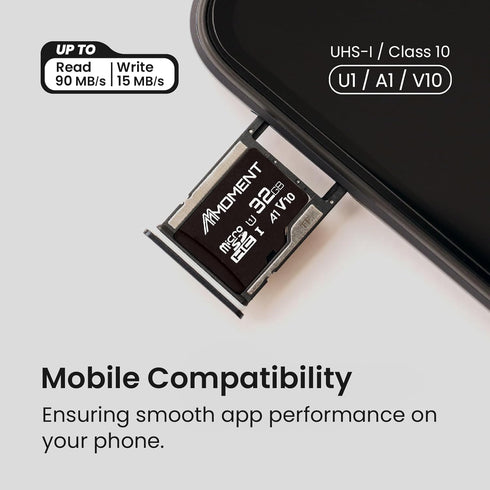 MMOMENT 32GB Micro SDHC Card, A1, UHS-I, U1, V10, Class 10 Compatible, Read Speed Up to 90 MB/s, SD Adapter Included