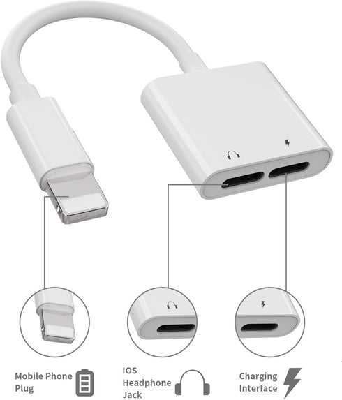 Headphone Adapter Lightning to Audio Jack and Charger Extender Earphone Charging Splitter Compatible with iPhone 11 12Mini pro max xs xr x se2 7 8plus for ipad air Cable Converter Apple MFI Certified