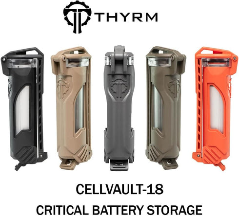 Thyrm CellVault-18 Rechargeable Battery Storage, Waterproof for 18650, 18350, CR123 Batteries, Made in USA