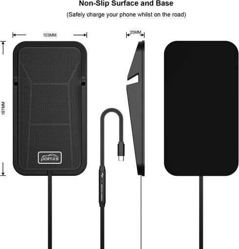 Wireless Car Charger, Polmxs Fast Wireless Charging Pad, No-Slip Phone Charger for Car, Cell Phone Cordless Holder