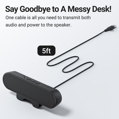 Inwa Computer Speakers for Desktop PC, USB Monitor Speaker Bar with Clip-On, Wired Desk Speakers with HD Stereo Loud