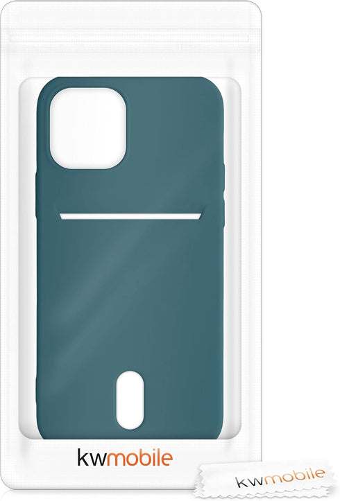 kwmobile Soft TPU Case for Apple iPhone 12 / iPhone 12 Pro, Phone Cover with Card Holder, Teal Matte Finish
