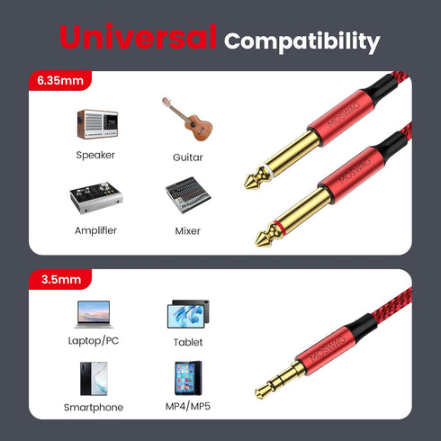 MOSWAG 3.5mm 1/8" TRS to Double 6.35mm 1/4" TS Mono Y-Cable 6.6FT/2Meter Splitter Cable,Stereo Audio Cord Compatible with Phone iPod Laptop Multimedia Speakers and Home Stereo Systems