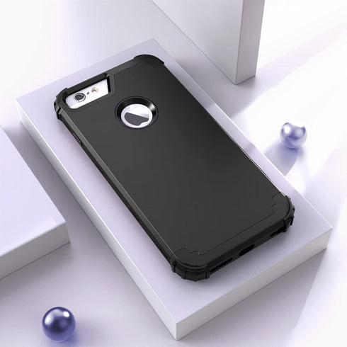 IDweel iPhone 6S Plus Case with Tempered Glass Screen Protector, Black, 3 in 1 Shockproof Slim Hybrid Heavy Duty Cover