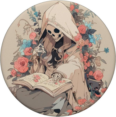 Librarian Skeleton Gothic Goth Book Reading Lover PopSockets Standard PopGrip