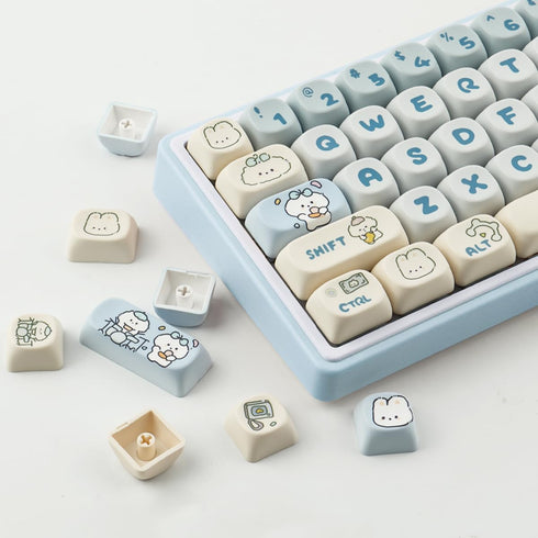 PBT Keycaps 138 Keys MOA Profile Cute Dye-Sublimation Blue-White Puppy Keycaps Set for Cherry Gateron MX Switches