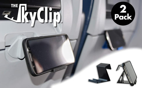 Airplane Cell Phone Back of Seat Inflight Tray Table Clip and Sturdy Phone Stand, Compatible with iPhone, Android, Tablets, and Readers, Travel Must Have (Black 2 Pack)