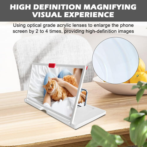 Kakalote 12'' 3D Phone Screen Magnifier Amplifier, Foldable Phone Stand HD Mobilephone Magnifier Projector Screen