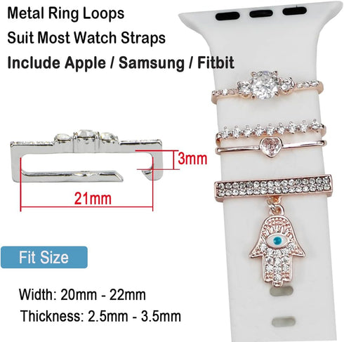Watch Band Charms, Decorative Loops Compatible with Apple Silicone Watch Bands for Women 38mm-49mm, Metal Jewelry