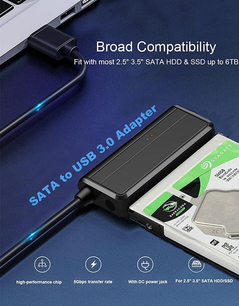 SATA to USB 3.0 Adapter, USB to SATA III Cable External Hard Drive Converter for 2.5 3.5 inch HDD/SSD