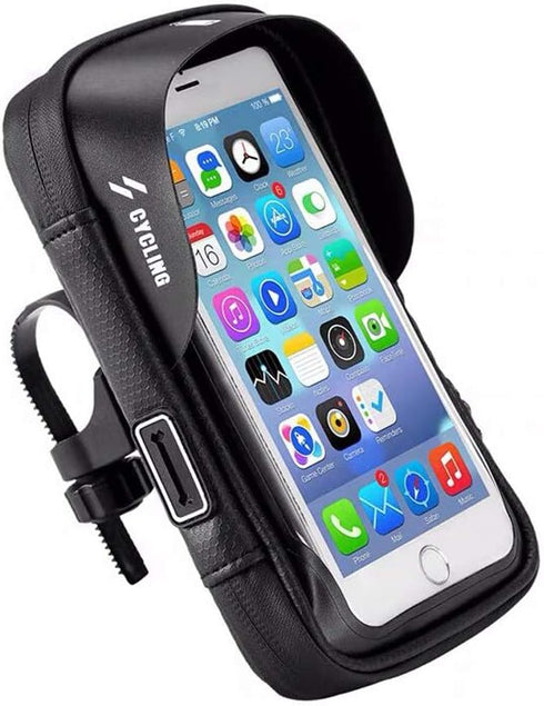 360° Rotatable Waterproof Bike Phone Mount Bag, Touch Screen Holder for iPhone 15 14 13 12 11, Galaxy S23 FE, Google